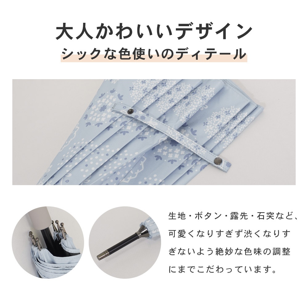 完全遮光 UV遮蔽率100% ジャンプ傘 晴雨兼用 日傘 雨傘 北欧ドット柄 サックス