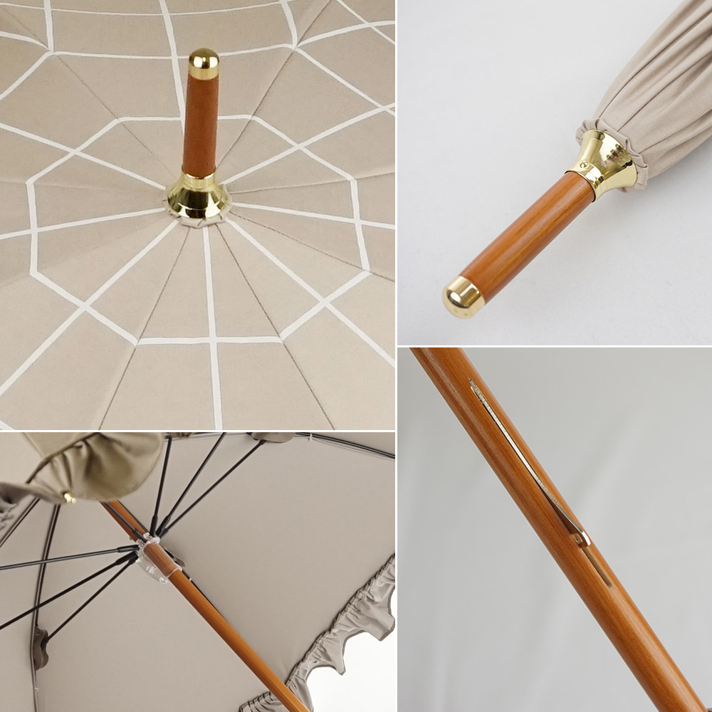 完全遮光 日傘 遮光率100% UVカット100% Paraffi パラフィ ショート傘 チェック柄 フリル アイボリー