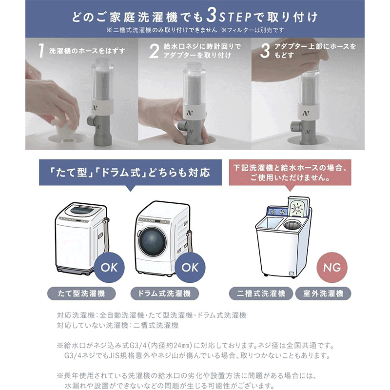 Noend オーガニックファインバブル 洗濯機アダプター シルバー NB-WA-001-S