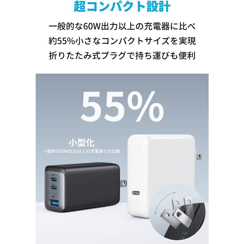 アンカー ANKER PowerPort III 3-Port 65W Pod ブラック A2667N12