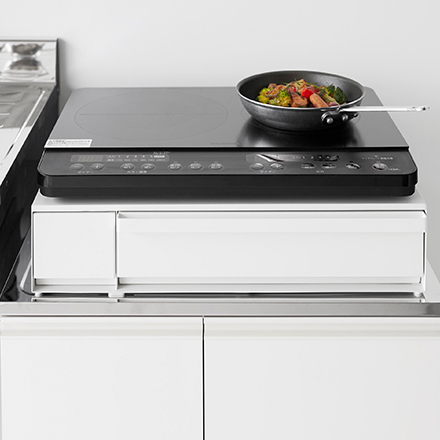 tower タワー IHクッキングヒーターラック 引き出し&スライドテーブル ホワイト 1923