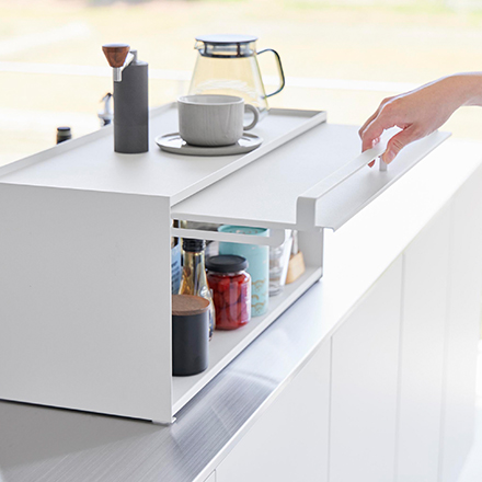 tower タワー 前が開くキッチンカウンター上収納ラック D24 ホワイト 1454