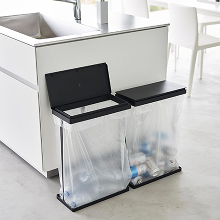 tower タワー スリム蓋付き分別ゴミ袋ホルダー 45L 横開き 2個組 ブラック 1728