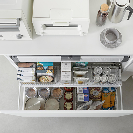 tower タワー 伸縮キッチン引き出し中ラック ワイド ホワイト 1731