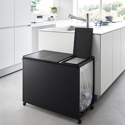 tower 蓋付き目隠し分別ダストワゴン タワー 45L 3分別 ブラック 1823