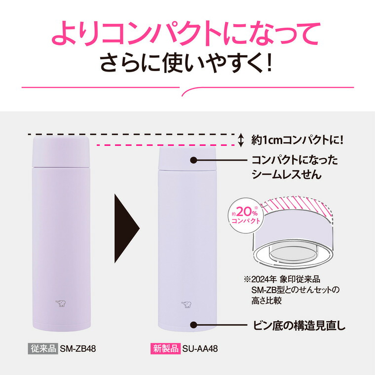 象印 ステンレスマグ ブラック SU-AA48 / 480mL 水筒 ステンレスボトル 食洗機対応 保温 保冷 シームレスせん 直飲み