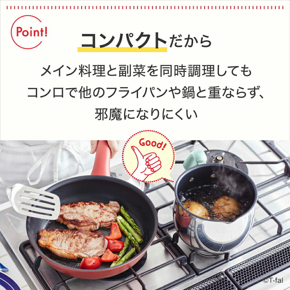 T-fal オプティスペースIH ステンレス マルチポット G79017 G79117 16cm IH対応 ガス火対応 / ユーカリグリーン