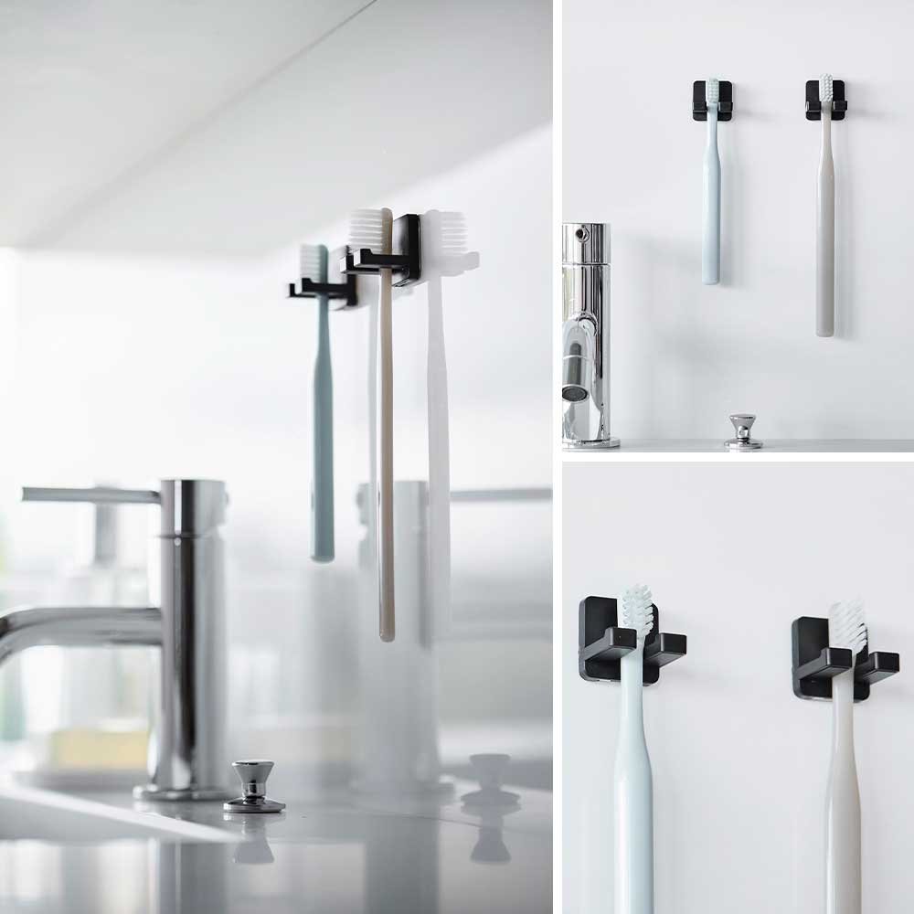 山崎実業 tower フィルムフック歯ブラシホルダー タワー シングル 2個組 10033 10034 / ブラック