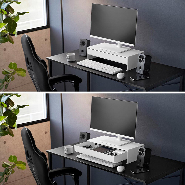 山崎実業 tower ゲームコントローラーも入る引き出し付きモニター台 タワー 10187 10188 / ブラック