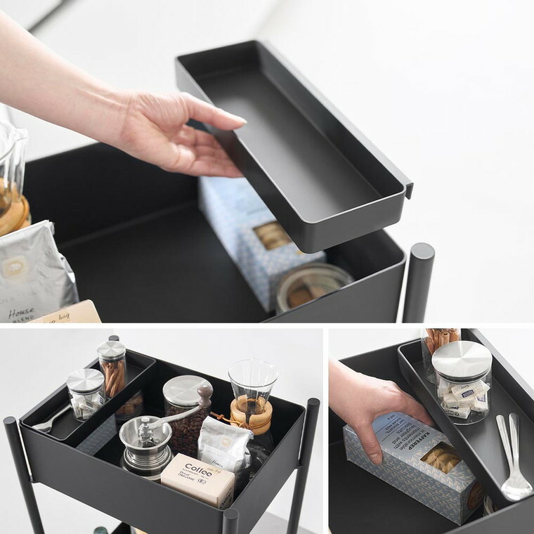 山崎実業 tower 小物トレー付き収納ワゴン 2段 タワー 10183 10184 / ブラック