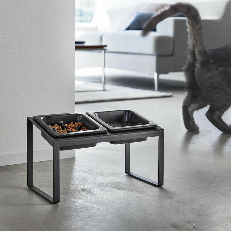 山崎実業 nooks 早食い防止ペットフードボウルスタンドセット ヌークス 斜めハイタイプ 山崎実業 tower 10241 10242 / ブラック