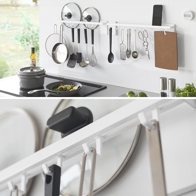 tower フィルムフック鍋蓋も収納できるキッチンツールバーフック付き タワー W55 山崎実業 10412 10413 / ホワイト