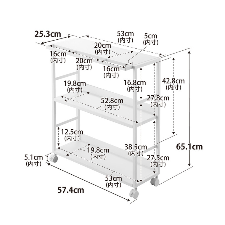 tower ゴミ箱裏スリムワゴン タワー 山崎実業 10765 10766 / ホワイト