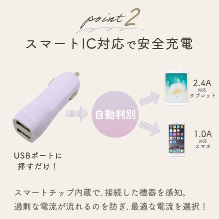 mitas USB シガーソケット 2ポート 2.4A 3in1ケーブルプレゼント付き HW-24CHR-PIRS/ER-TML3 ペールアイリス