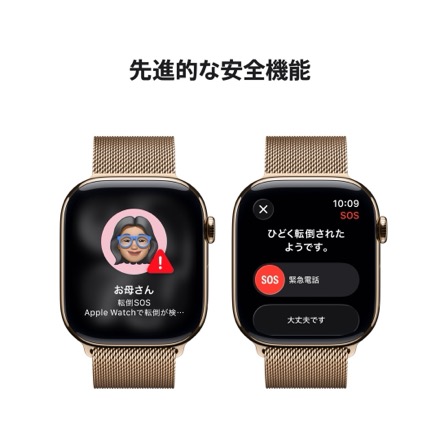 Apple Watch Series 11（GPS + Cellularモデル）- 46mmゴールドチタニウムケースとゴールドミラネーゼループ - M/L