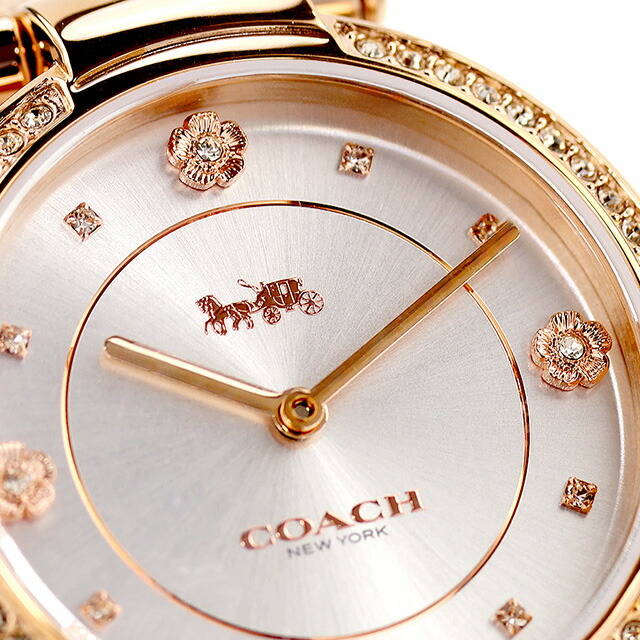 コーチ キャリー クォーツ 電池式 腕時計 ブランド レディース COACH 14503996 アナログ シルバー ピンクゴールド 白 おしゃれ 防水 軽い 華奢 かわいい プレゼント 女性 実用的