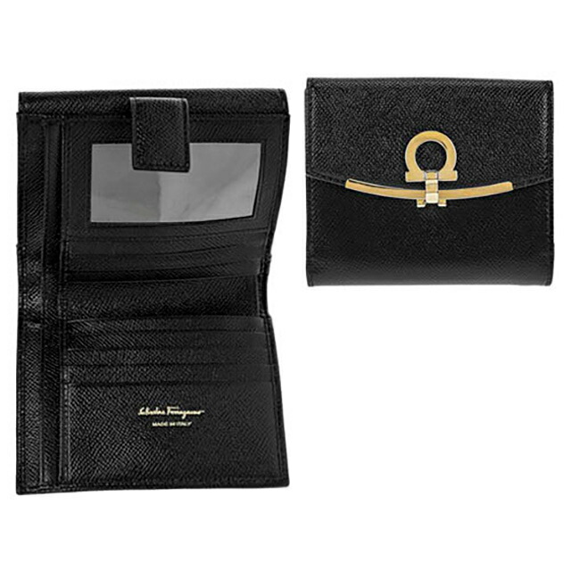 フェラガモ 二つ折り財布 レディース Ferragamo 22C877PEBBLE NER 673 998 ブラック ウォレット ブランド 高級 おしゃれ プレゼント 実用的
