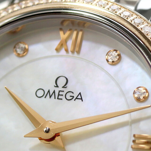 オメガ デ・ヴィル プレステージ 27.4mm クォーツ 電池式 腕時計 レディース ダイヤモンド OMEGA 424.25.27.60.55.002 アナログ ホワイトシェル シルバー レッドゴールド 白 スイス製 高級 ブランド おしゃれ 防水 軽い 華奢 プレゼント 女性 実用的