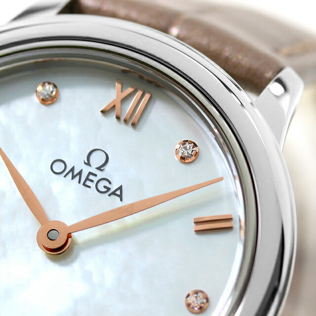 オメガ デビル プレステージ 27.5mm クォーツ 電池式 腕時計 レディース ダイヤモンド OMEGA 434.13.28.60.55.001 アナログ ホワイトシェル トープ スイス製 高級 ブランド おしゃれ 防水 軽い 華奢 プレゼント 女性 実用的