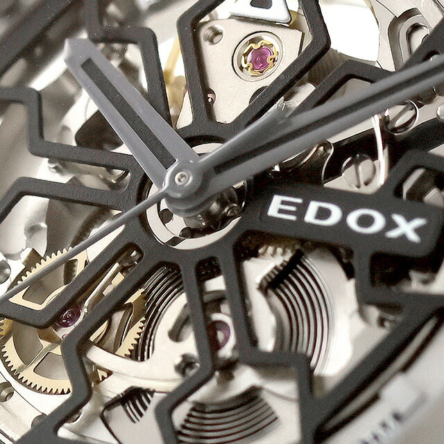 エドックス デルフィン オリジナル メカノ オートマティック 自動巻き 腕時計 ブランド メンズ オープンハート EDOX 85303-357GNM-NGN アナログ ブラックスケルトン 黒 スイス製 おしゃれ 防水 プレゼント 男性 実用的