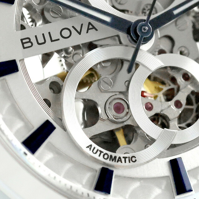 ブローバ クラシック メカニカル 自動巻き 腕時計 ブランド メンズ オープンハート BULOVA 96A330 アナログ シルバー ブルー おしゃれ 防水 プレゼント 男性 実用的