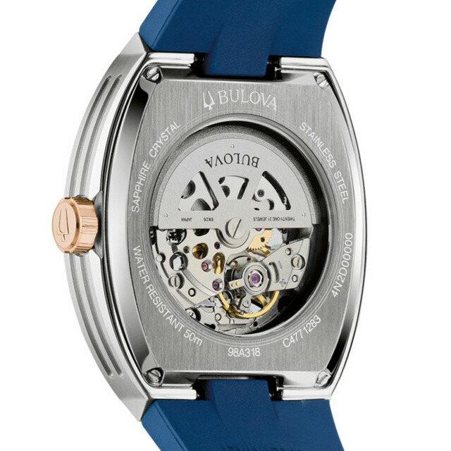 ブローバ クラシック マキナ 自動巻き 腕時計 ブランド メンズ オープンハート BULOVA 98A318 アナログ ネイビー おしゃれ 防水 プレゼント 男性 実用的