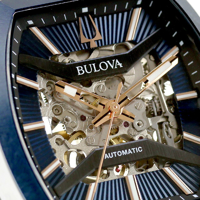 ブローバ クラシック マキナ 自動巻き 腕時計 ブランド メンズ オープンハート BULOVA 98A319 アナログ ネイビー おしゃれ 防水 プレゼント 男性 実用的