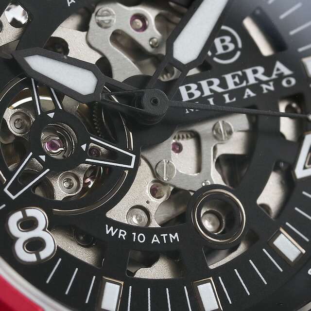 ブレラ ミラノ SUPERSPORTIVO EVO AUTOMATIC ラグスポ 自動巻き 腕時計 メンズ オープンハート BRERA MILANO BMSSAS4503A アナログ スケルトン ブラック レッド 黒 ブランド おしゃれ 防水 プレゼント 男性 実用的