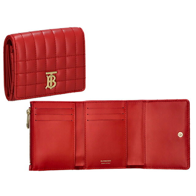 バ－バリ－ 三つ折り財布 レディース ブランド BURBERRY 8064824 レッド ウォレット 高級 おしゃれ プレゼント 実用的
