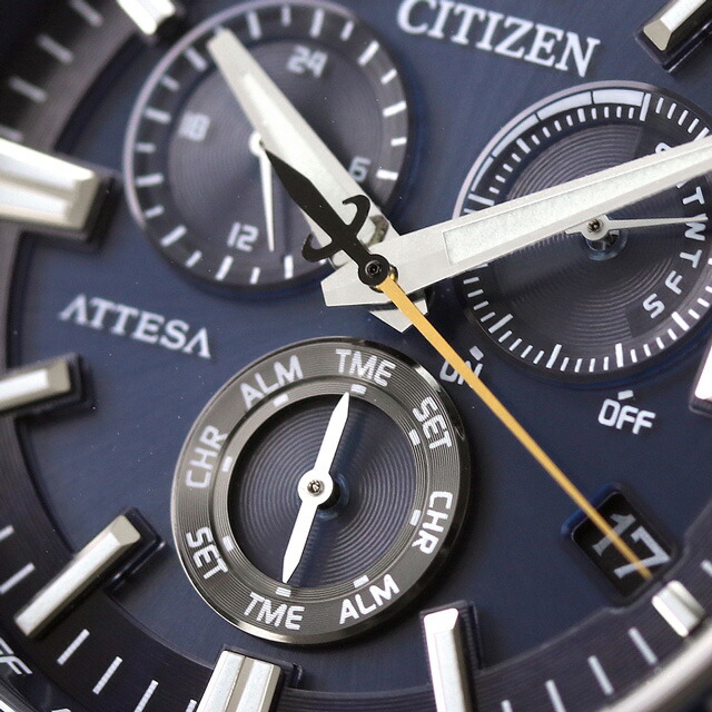 シチズン アテッサ 光発電エコ・ドライブ電波時計 ダイレクトフライト 光発電エコドライブ電波 腕時計 ブランド メンズ チタン クロノグラフ 電波ソーラー CITIZEN ATTESA CB5967-66L アナログ ダークブルー ブラック 黒 日本製