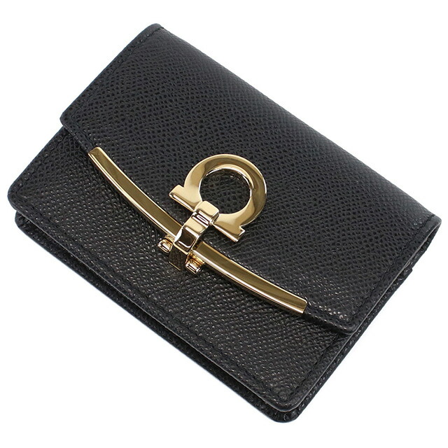 フェラガモ カードケース レディース FERRAGAMO ガンチーニ イタリア 22-D198 ブラック 財布 定期入れ ブランド 高級 おしゃれ プレゼント 実用的