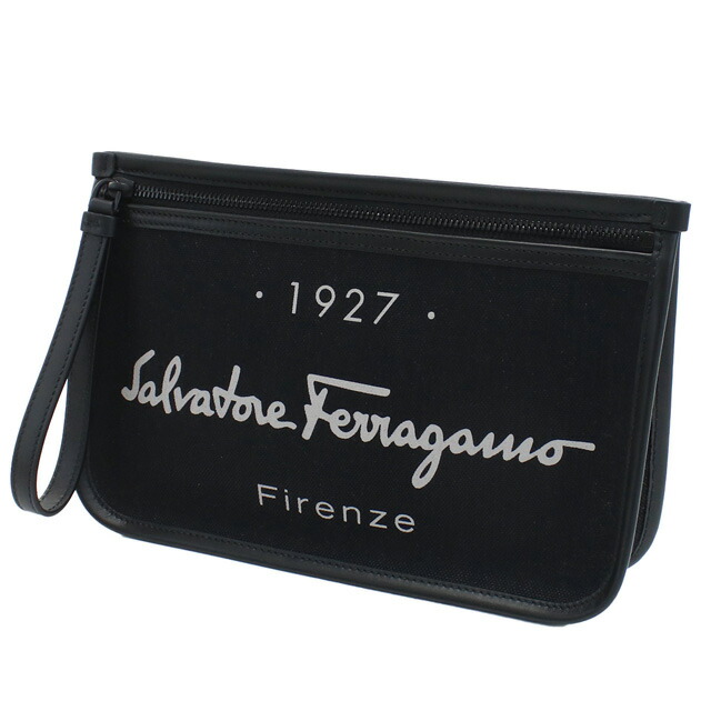 フェラガモ クラッチバッグ メンズ FERRAGAMO ポリアミド コットン ポリウレタン レザー イタリア 24-0971 ブラック バッグ ビジネス 軽量 小さめ ミニバッグ ブランド 高級 おしゃれ プレゼント 男性 実用的 かっこいい