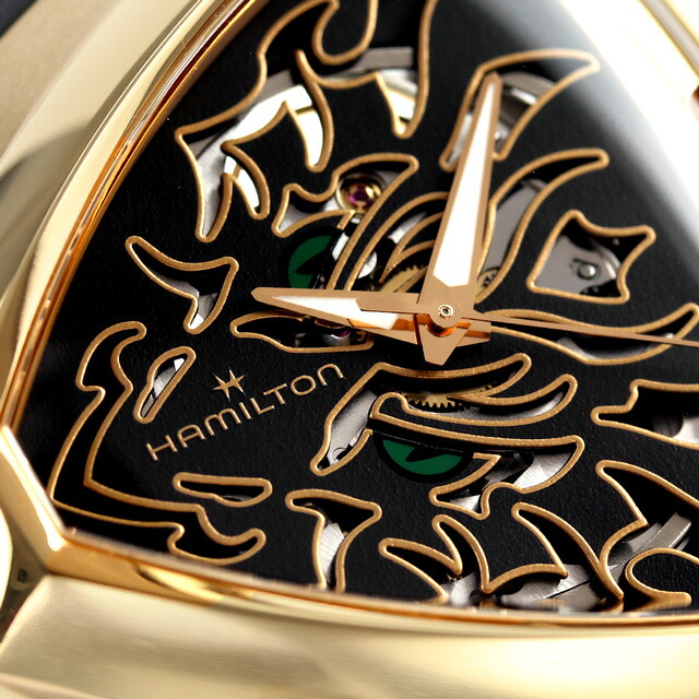 ハミルトン ベンチュラ Elvis80 スケルトン ドラゴン 龍 竜 42.5mm 自動巻き 腕時計 メンズ オープンハート HAMILTON H24525332 アナログ ブラック スイス製 ブランド おしゃれ 防水 プレゼント 男性 実用的