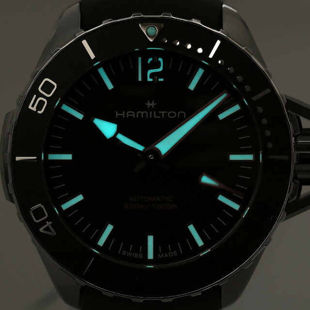 ハミルトン カーキ ネイビー オープンウォーター オート 41mm 自動巻き 腕時計 メンズ HAMILTON H77455331 アナログ ブラック モスグリーン 黒 スイス製 ブランド おしゃれ 防水 プレゼント 男性 実用的