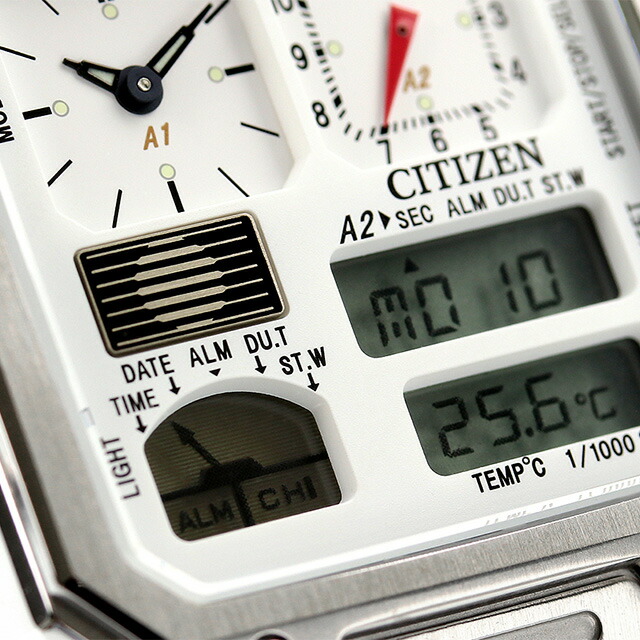 シチズン コレクション レコードレーベル サーモセンサー クオーツ 腕時計 メンズ 流通限定モデル クロノグラフ CITIZEN RECORD LABEL JG2120-65A アナデジ ホワイト 白 ブランド おしゃれ 防水 プレゼント 男性 実用的