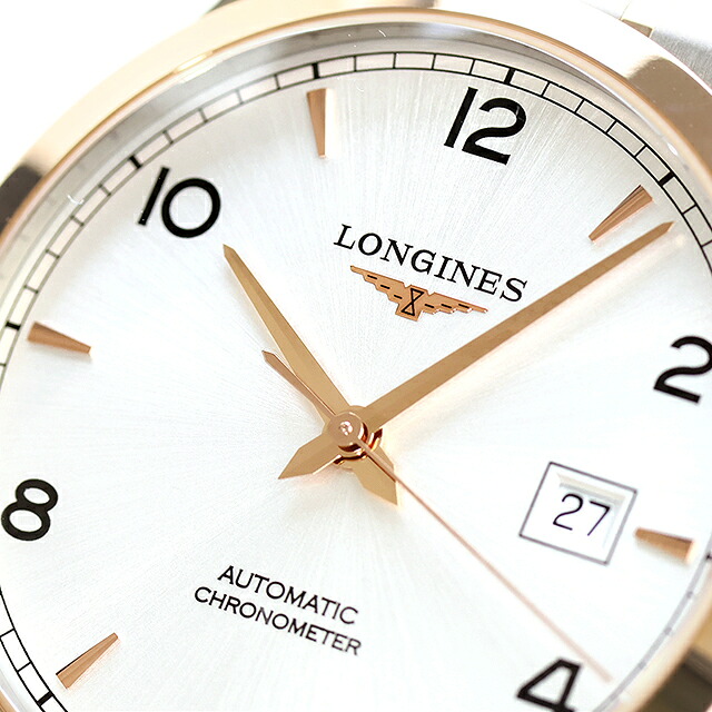 ロンジン レコード 自動巻き 腕時計 ブランド メンズ LONGINES L2.821.5.76.7 アナログ シルバー ピンクゴールド スイス製 おしゃれ 防水 プレゼント 男性 実用的