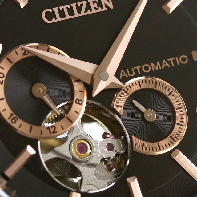 シチズン コレクション メカニカル 自動巻き 腕時計 メンズ オープンハート CITIZEN COLLECTION NP1014-77E アナログ ブラック ピンクゴールド 黒 日本製 ブランド おしゃれ 防水 プレゼント 男性 実用的