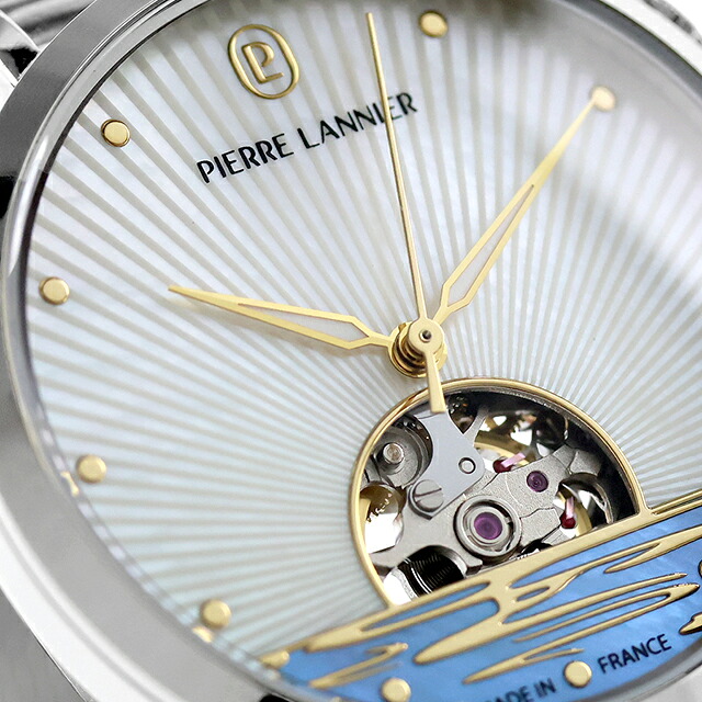 ピエールラニエ オーストレイル 自動巻き 腕時計 ブランド レディース オープンハート Pierre Lannier P150H691 アナログ ホワイトシェル 白 フランス製 おしゃれ 防水 かわいい プレゼント 女性 実用的
