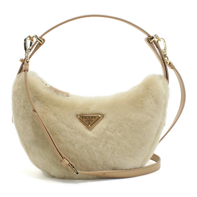 プラダ ショルダーバッグ セミショルダー レディース PRADA MONTONE フェイクファー、レザー イタリア 1BC194 ECRU+NOISETTE ベージュ系 バッグ 斜めがけ ブランド 高級 おしゃれ プレゼント 女性 実用的 かわいい