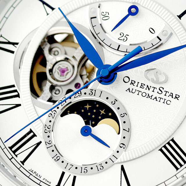 オリエントスター Classic Collection M45 F7 Mechanical Moon Phase 自動巻き 腕時計 ブランド メンズ ムーンフェイズ オープンハート 替えベルト ORIENT STAR RK-BT0001S ホワイト 白 おしゃれ 防水 プレゼント 男性 実用的