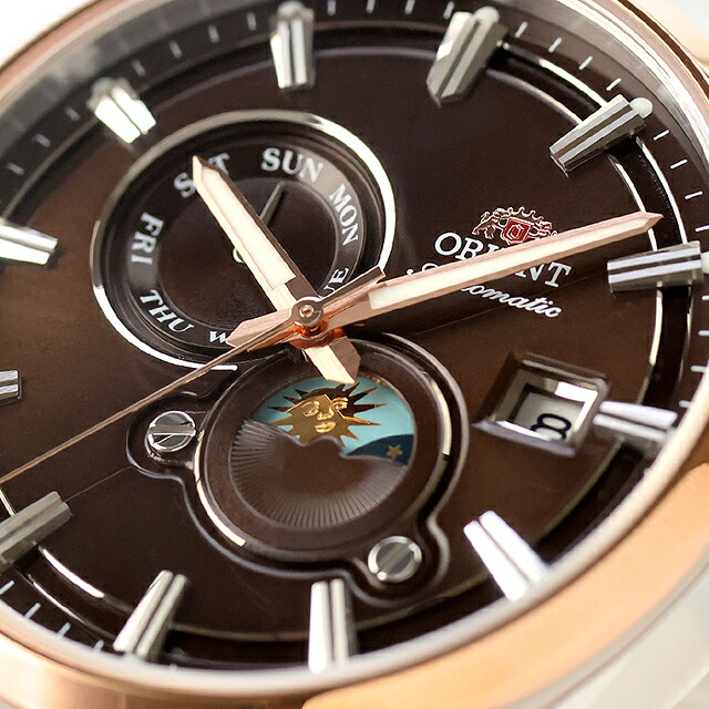 オリエント コンテンポラリー オリエント ストレット サンアンドムーン 自動巻き 腕時計 ブランド メンズ ORIENT CONTEMPORARY RN-AK0313Y アナログ ブラウン おしゃれ 防水 プレゼント 男性 実用的