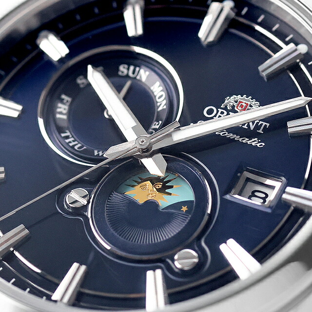 オリエント コンテンポラリー オリエント ストレット サンアンドムーン 自動巻き 腕時計 ブランド メンズ ORIENT CONTEMPORARY RN-AK0315L アナログ ネイビー おしゃれ 防水 プレゼント 男性 実用的