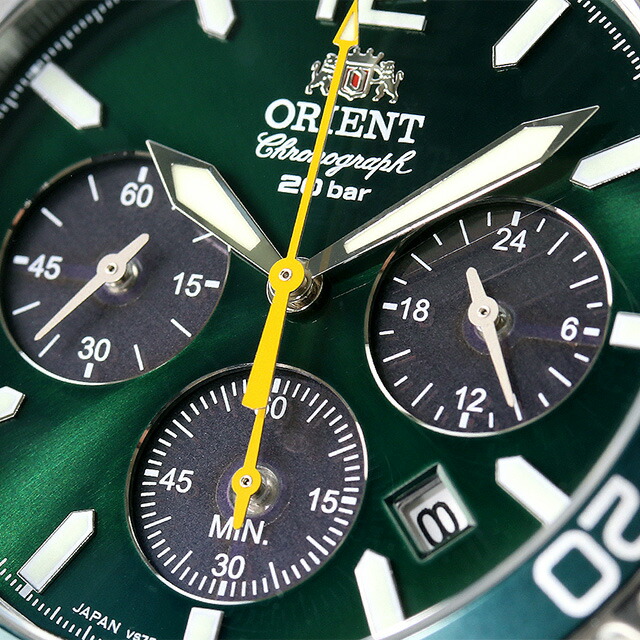オリエント オリエントマコ ソーラーパワード 腕時計 メンズ クロノグラフ ORIENT RN-TX0204E アナログ グリーン 日本製 ブランド おしゃれ 防水 文字盤 大きい プレゼント 男性 実用的