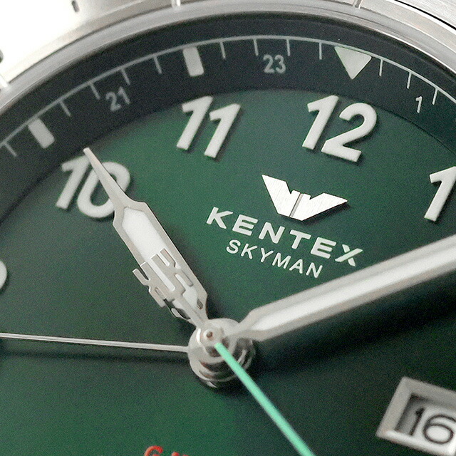 ケンテックス スカイマンGMT 自動巻き 腕時計 ブランド メンズ Kentex S809M-03 グリーン 日本製 おしゃれ 防水 プレゼント 男性 実用的
