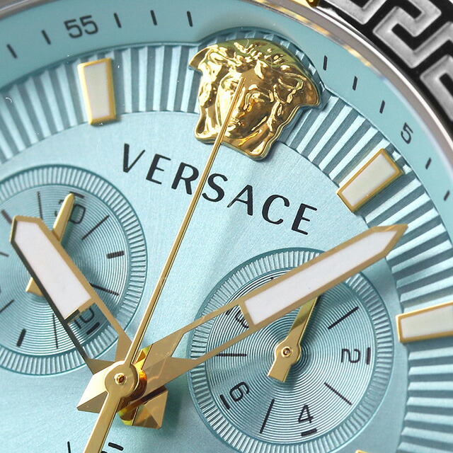 ヴェルサーチ スポーティー グレカ クオーツ 腕時計 メンズ クロノグラフ VERSACE VESO01223 アナログ ライトブルー スイス製 高級 ブランド おしゃれ 防水 プレゼント 男性 実用的