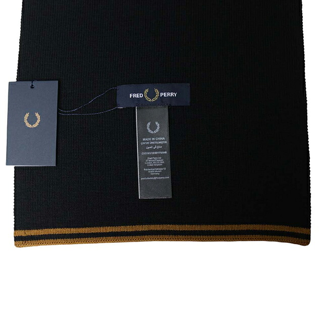 フレッドペリー FRED PERRY Merino Wool Scarf メリノウール スカーフ マフラー c3319-u12 ユニセックス Black Dark Caramel マフラー ブランド