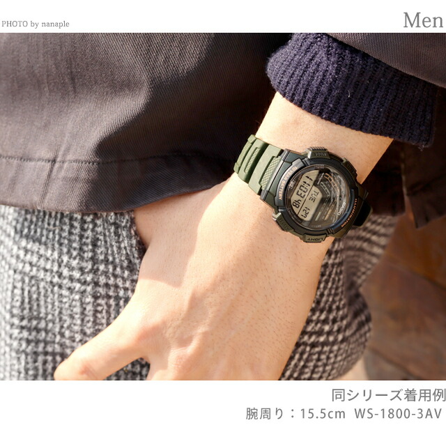 カシオ チープカシオ CASIO スタンダード クォーツ 電池式 WS-1800-3AV 海外モデル メンズ チプカシ 腕時計 ブランド カシオ casio デジタル ブラック カーキグリーン 黒 おしゃれ 防水 小さい 軽い かわいい プレゼント 実用的