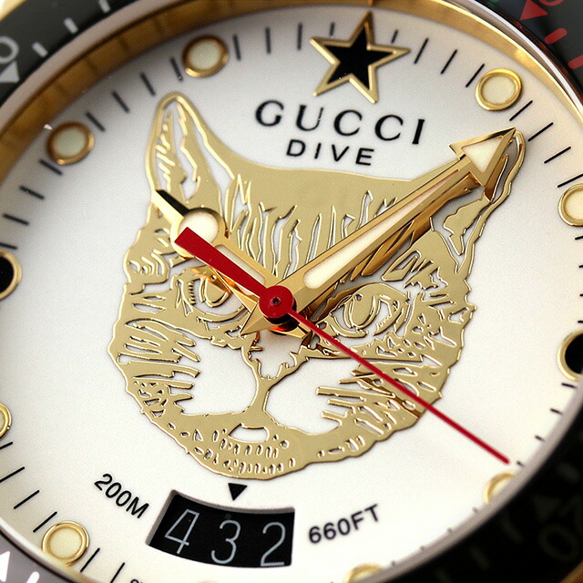 グッチ ダイヴ クオーツ 腕時計 メンズ GUCCI YA136322 アナログ ゴールド ホワイト 白 スイス製 高級 ブランド おしゃれ 防水 プレゼント 男性 実用的