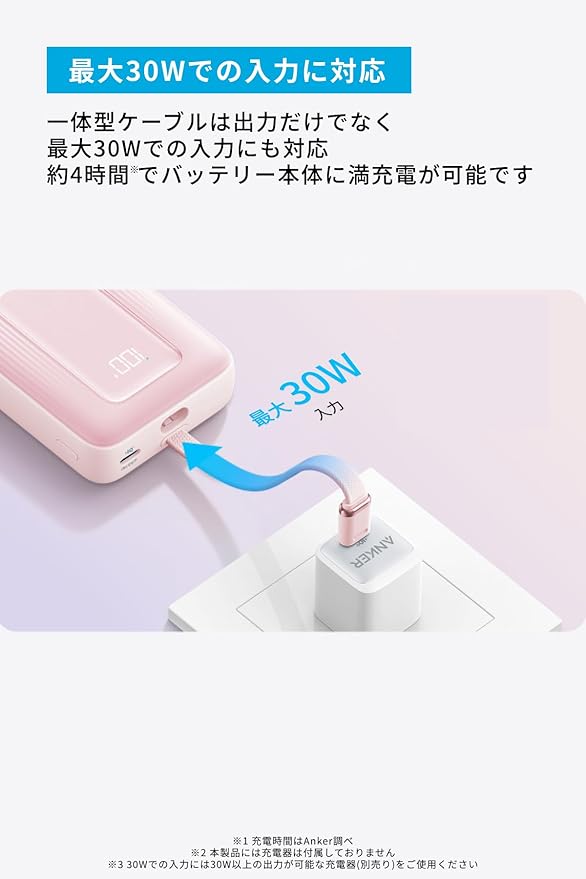 Anker Zolo Power Bank (20000mAh, 45W, Built-In USB-Cケーブル) ホワイト