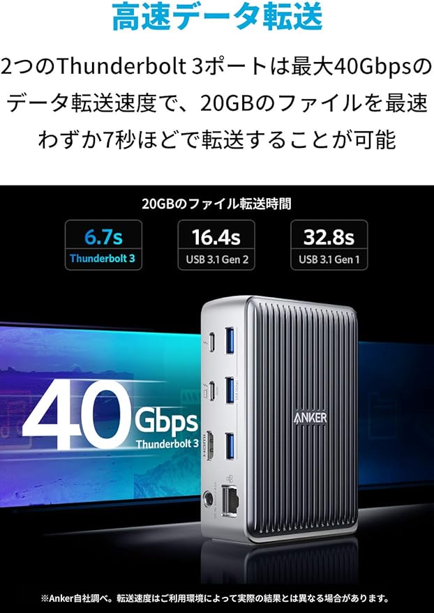 Anker PowerExpand Elite 13-in-1 Thunderbolt 3 Dock ドッキングステーション 85W出力 USB Power Delivery 対応 USB-Cデータ & 充電ポート USB-A 4K対応 HDMI 1Gbps イーサネット 3.5mmオーディオジャック microSD＆SDカード スロット搭載
